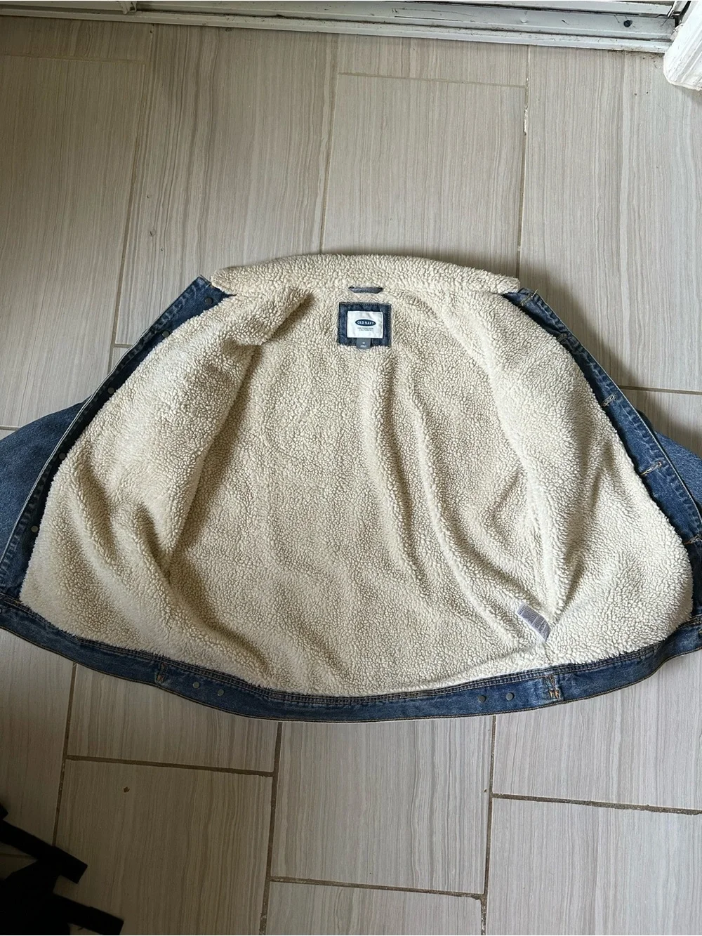 Old Navy Cream Sherpa-Lined Light Blue Denim Jacket
